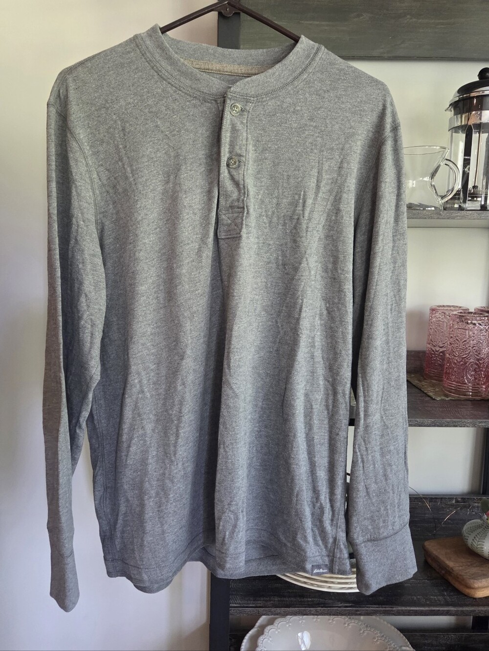 Eddie Bauer Gray Long Sleeve Men's Henley Large Cozy Comfortable Baumwolle